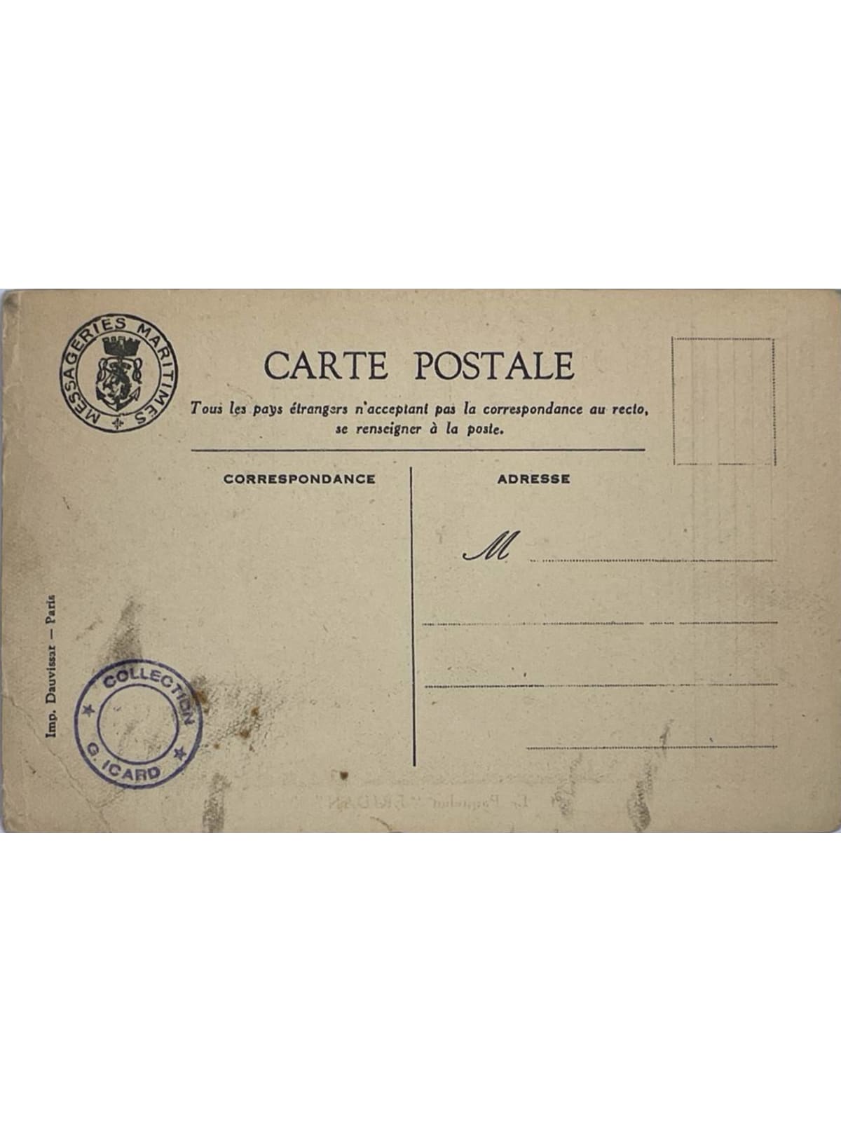 Verso de la carte postale
