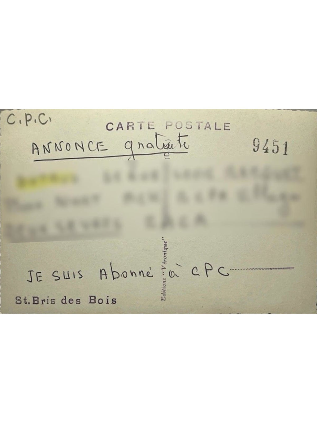 Verso de la carte postale