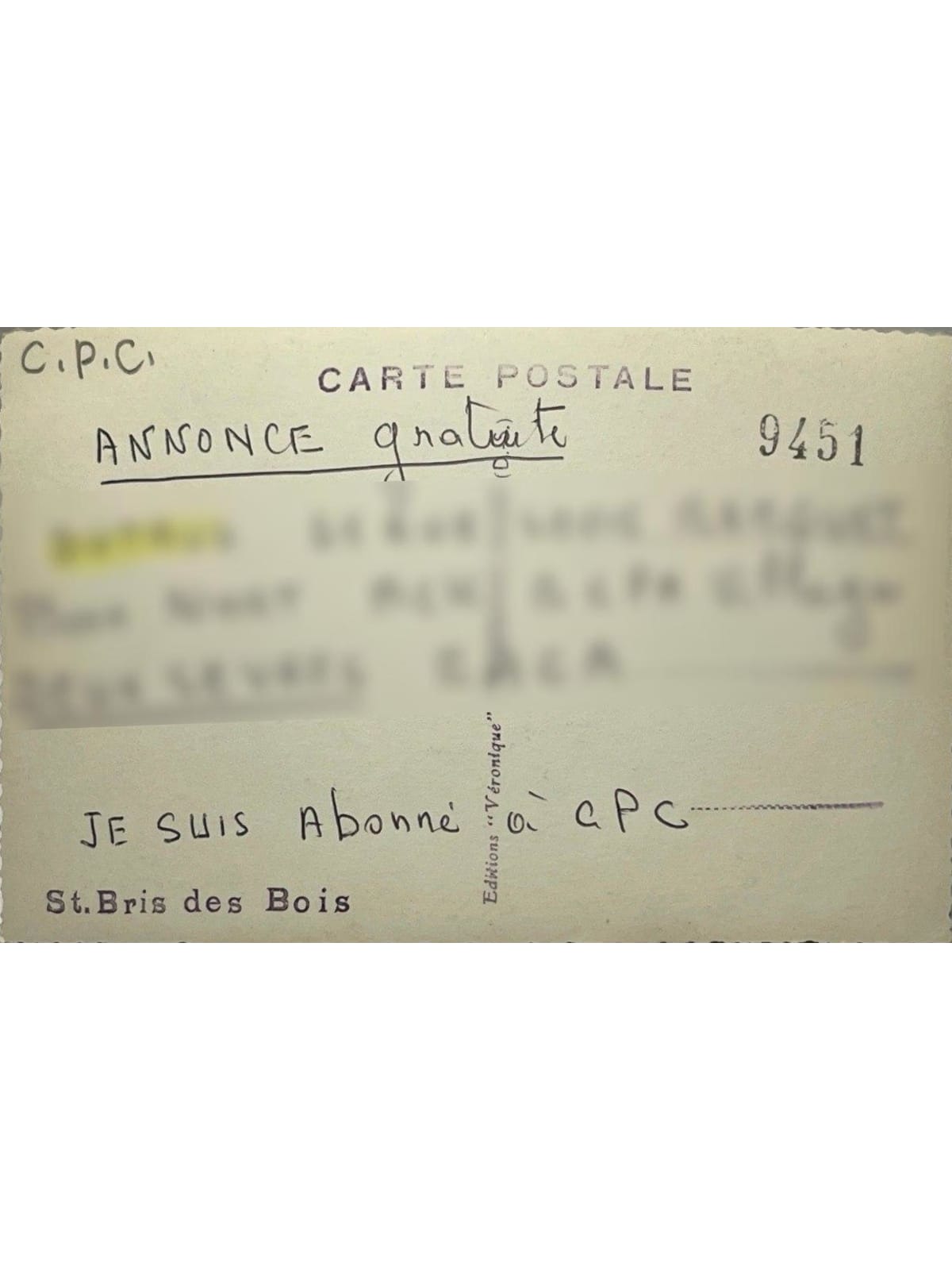Verso de la carte postale