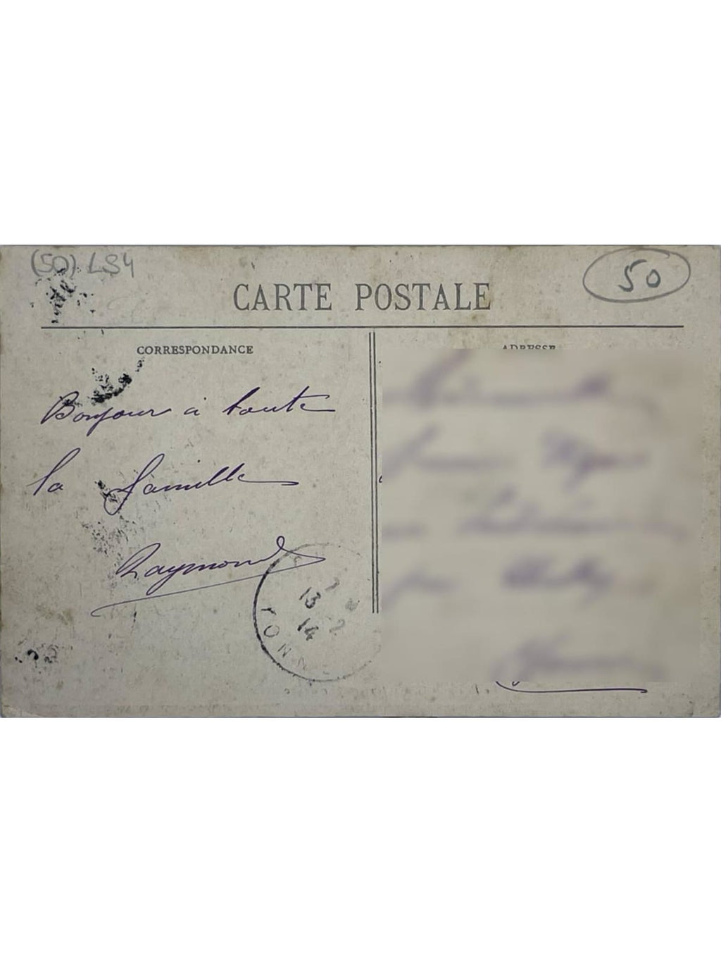 Verso de la carte postale