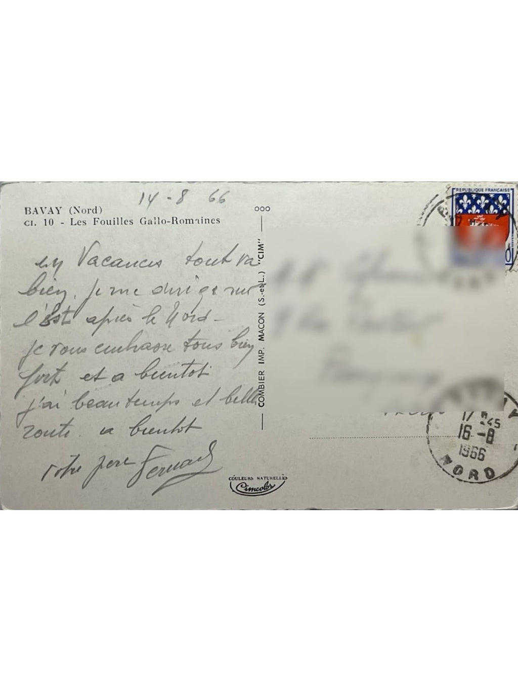 Verso de la carte postale