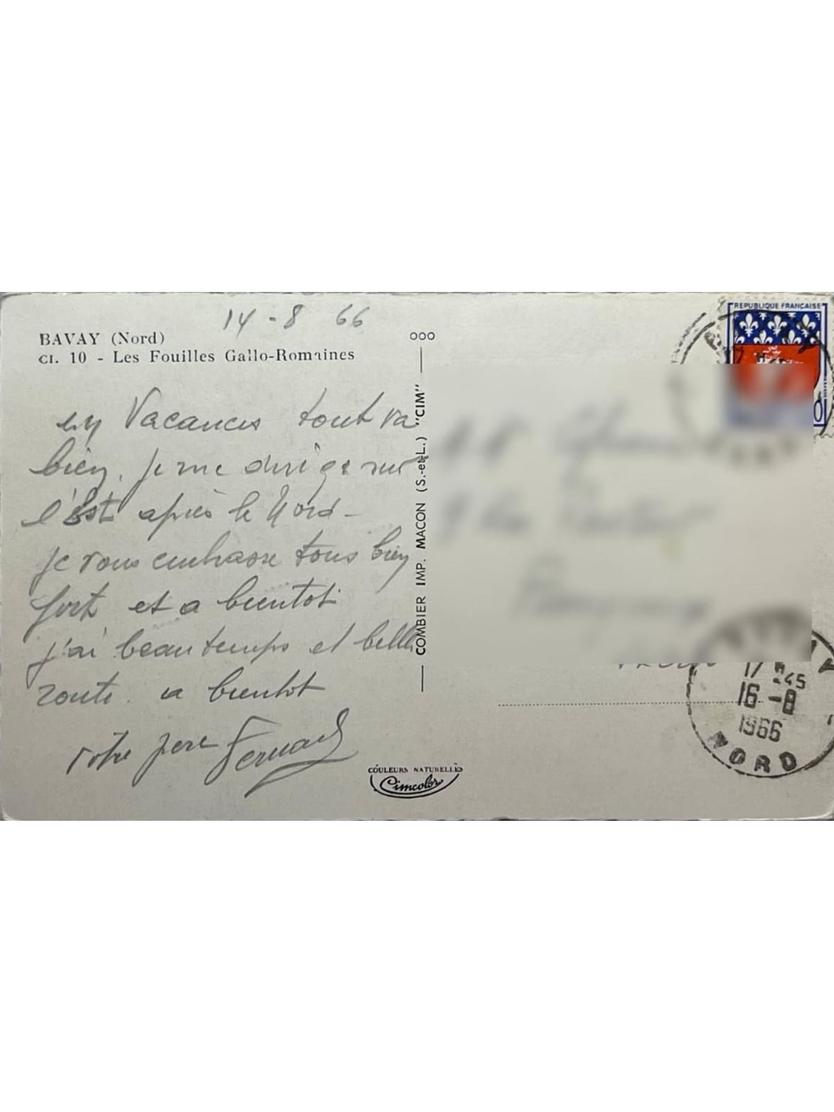 Verso de la carte postale