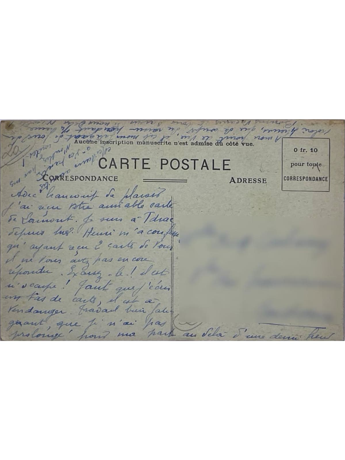 Verso de la carte postale