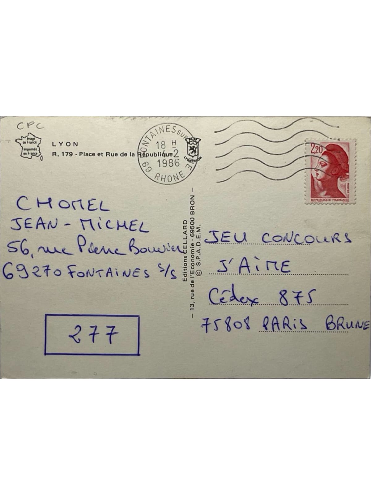 Verso de la carte postale