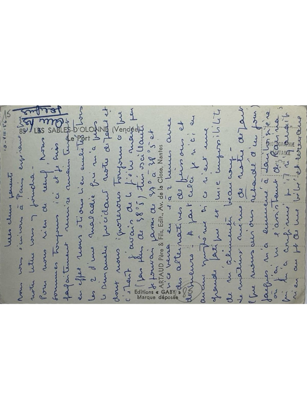 Verso de la carte postale