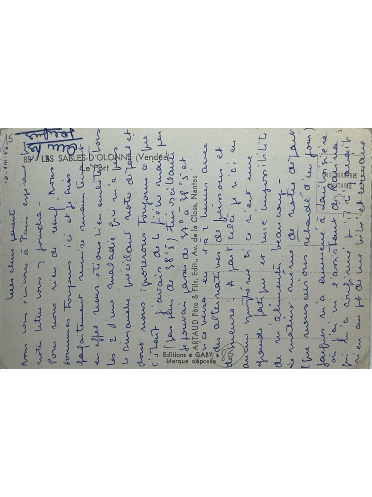 Verso de la carte postale