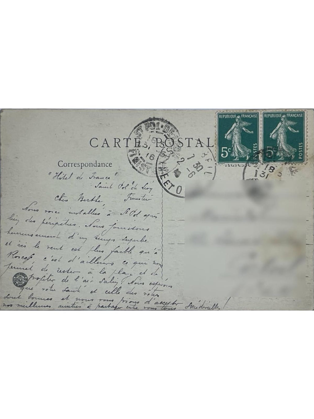 Verso de la carte postale