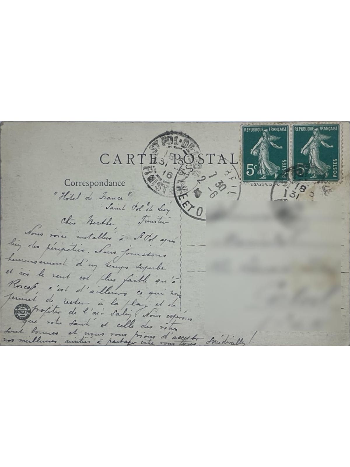 Verso de la carte postale