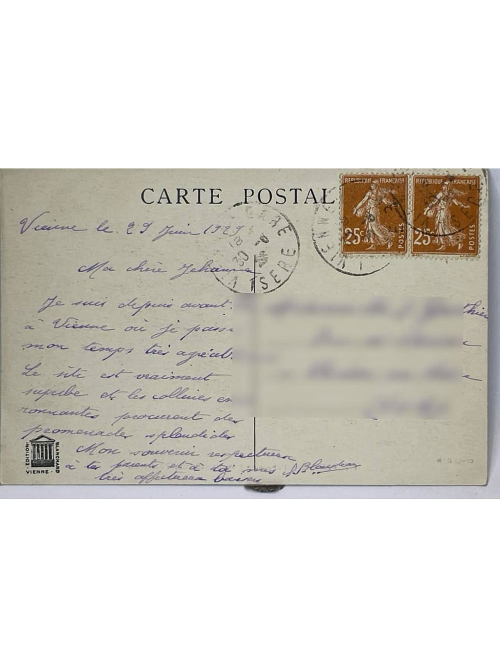 Verso de la carte postale
