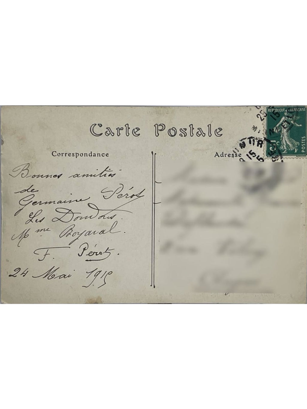 Verso de la carte postale