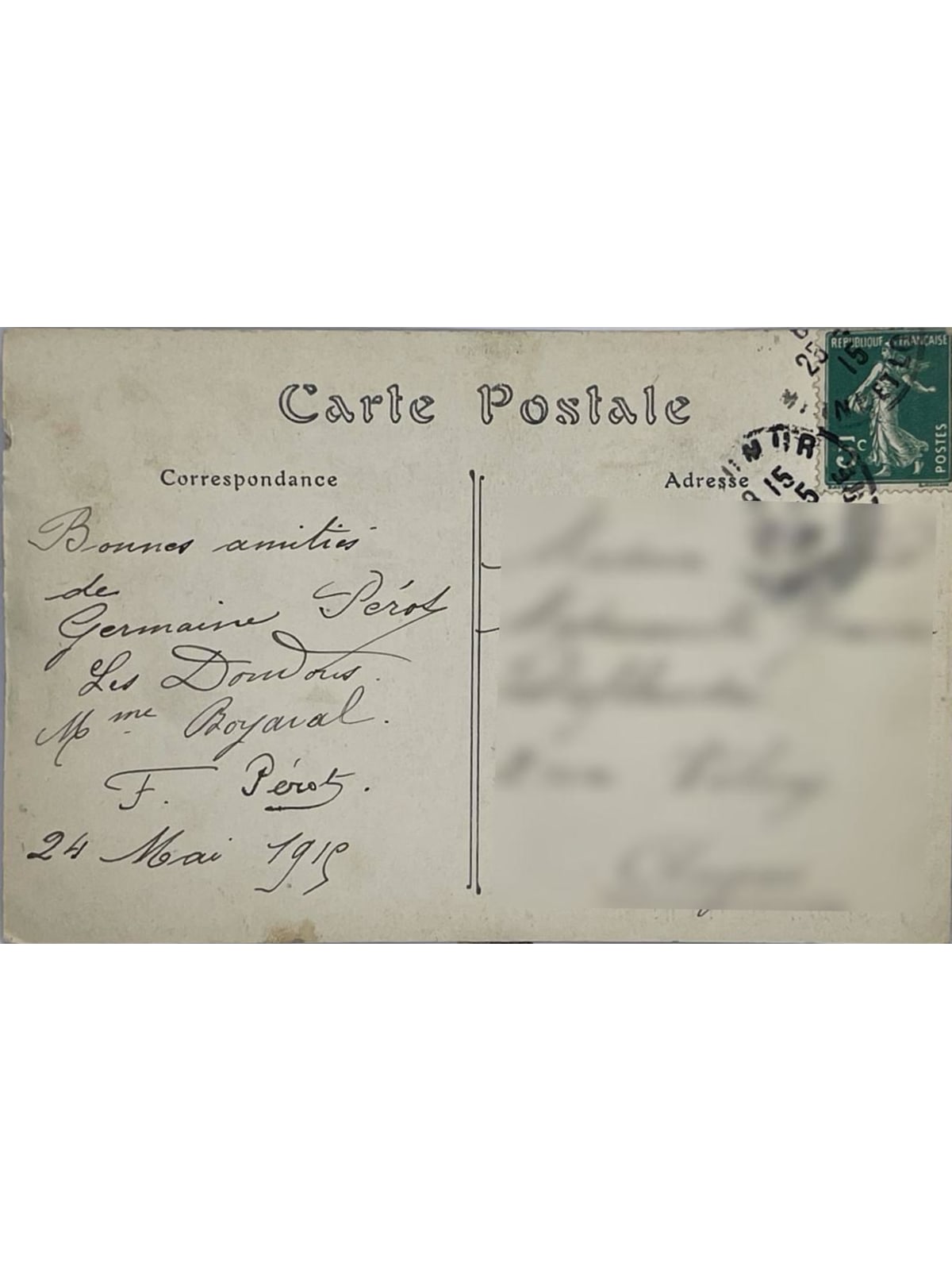 Verso de la carte postale