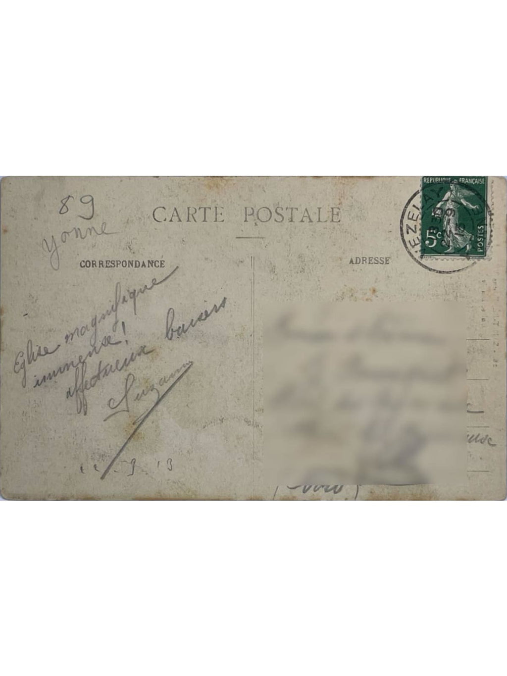 Verso de la carte postale