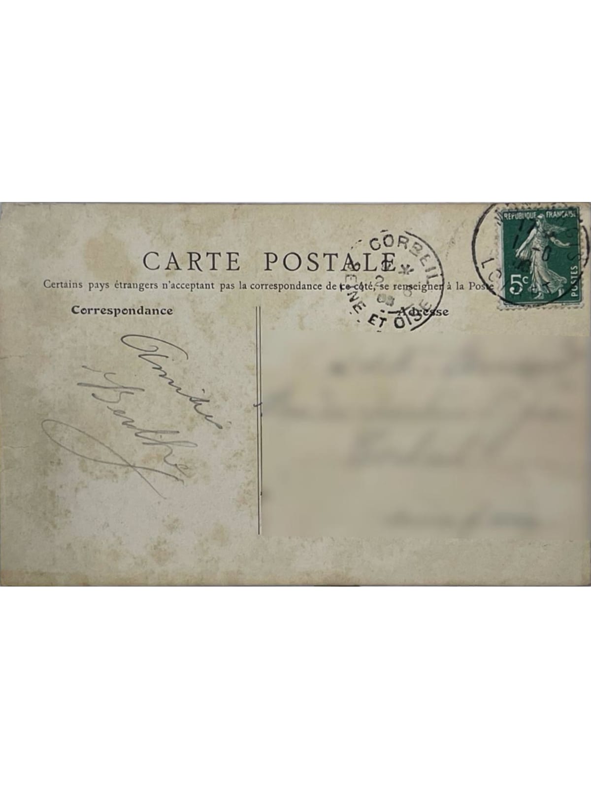 Verso de la carte postale
