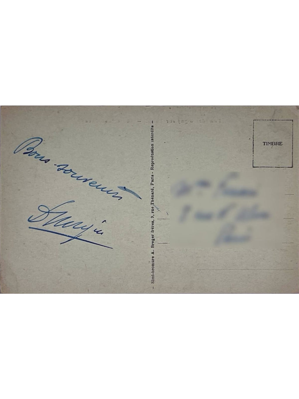Verso de la carte postale