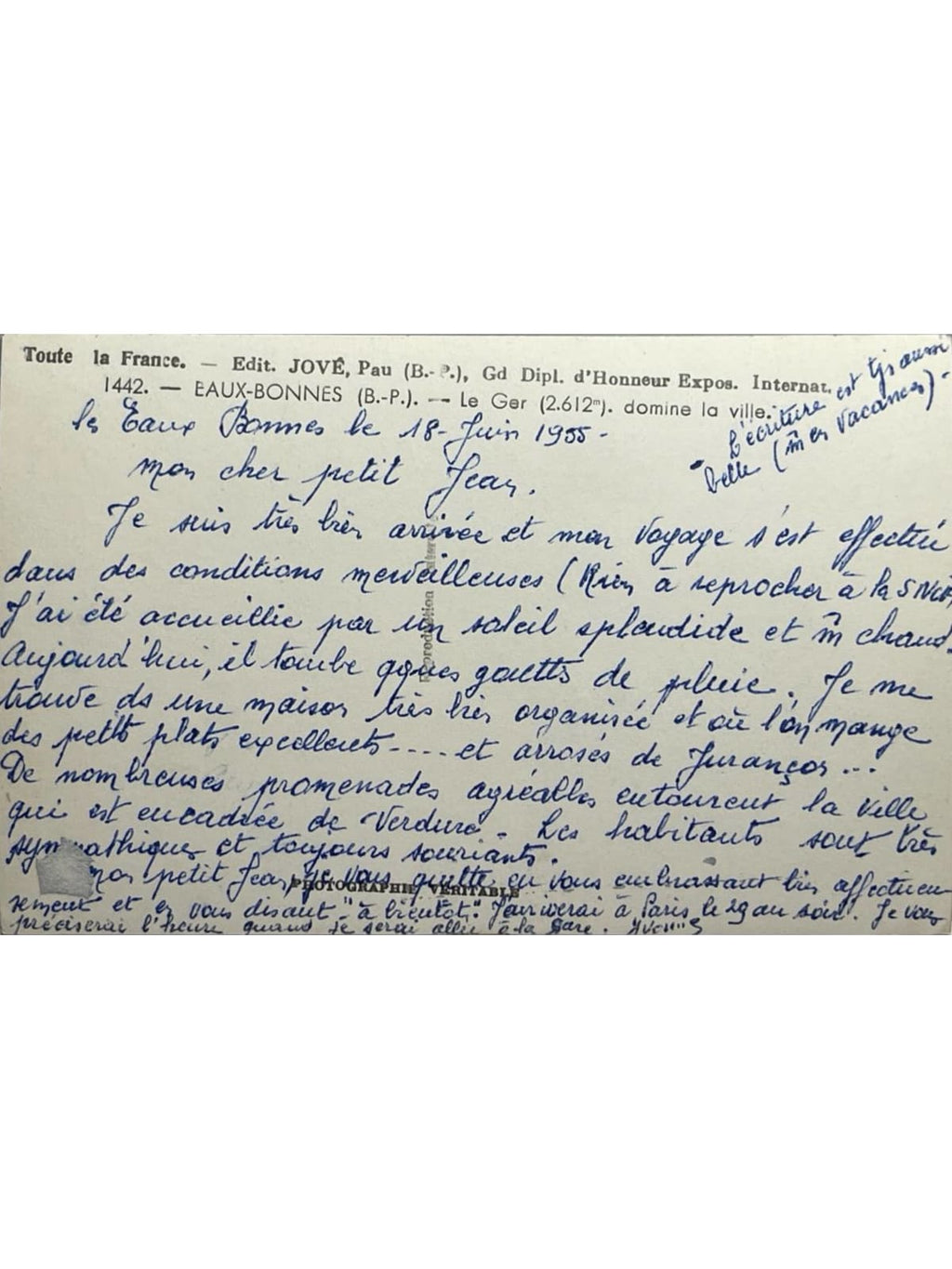 Verso de la carte postale