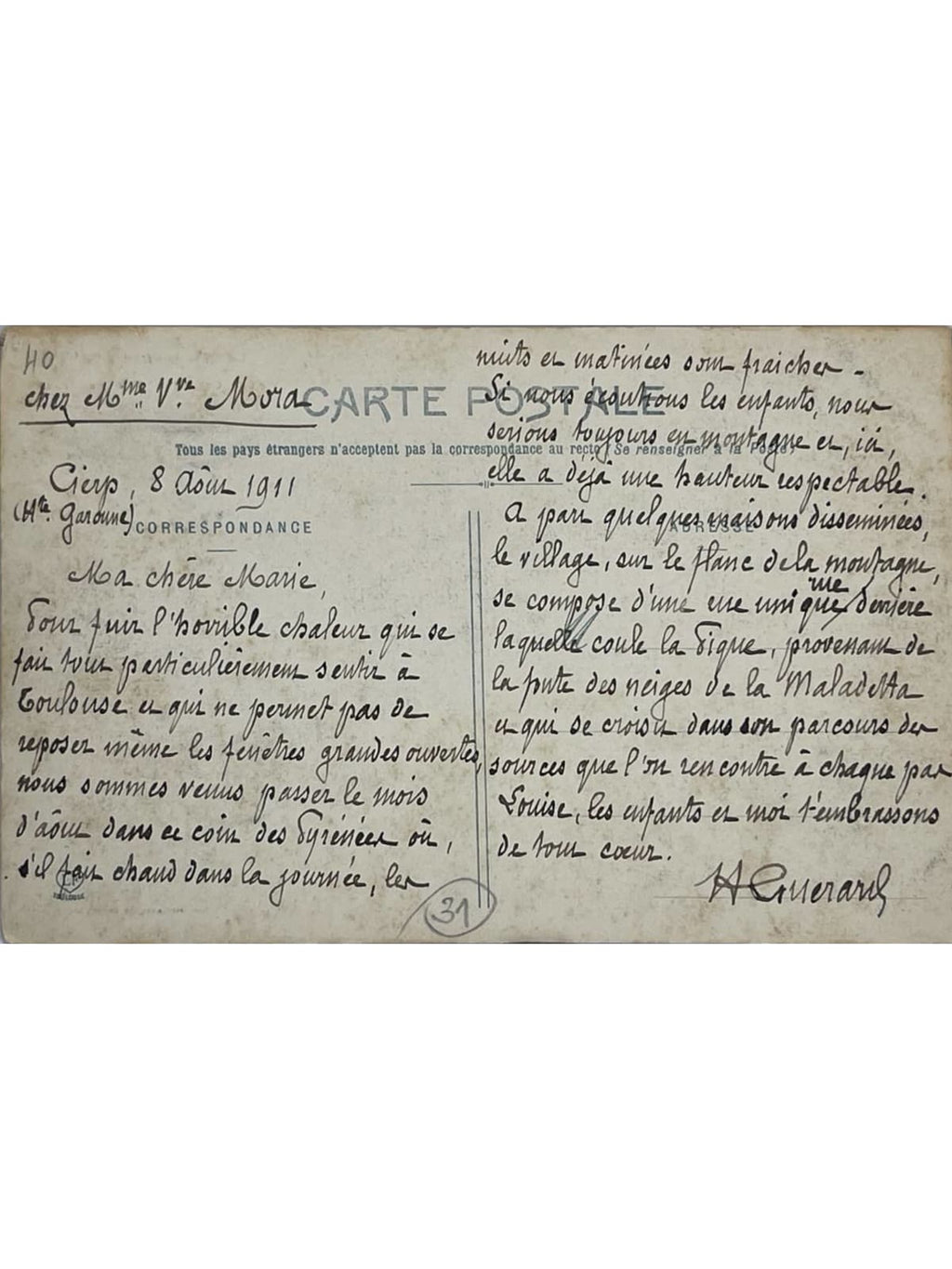 Verso de la carte postale