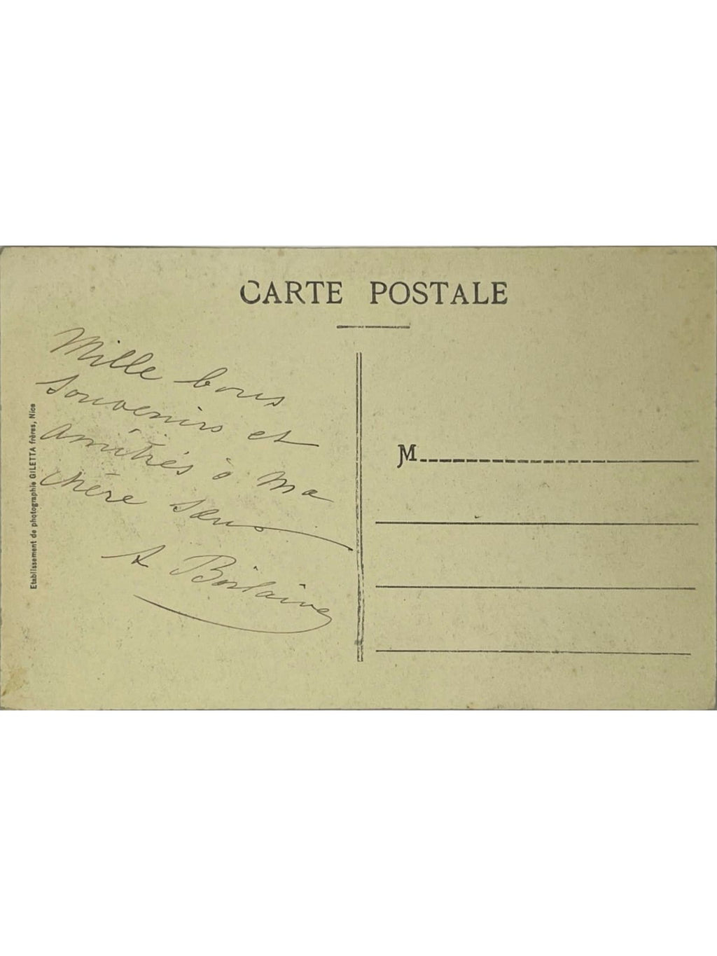 Verso de la carte postale