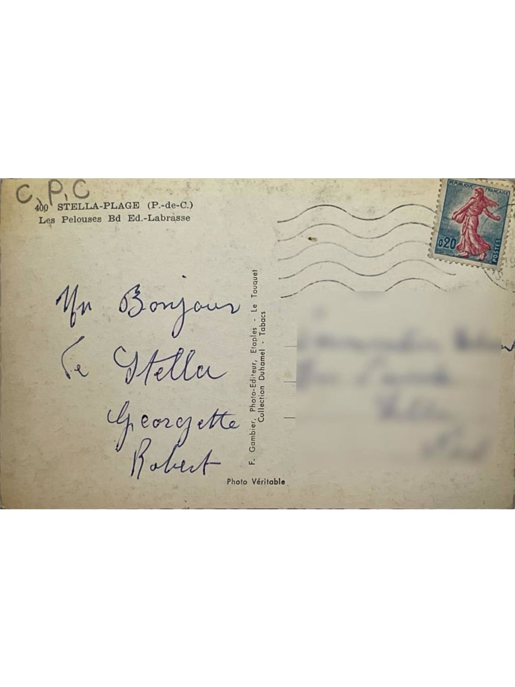 Verso de la carte postale