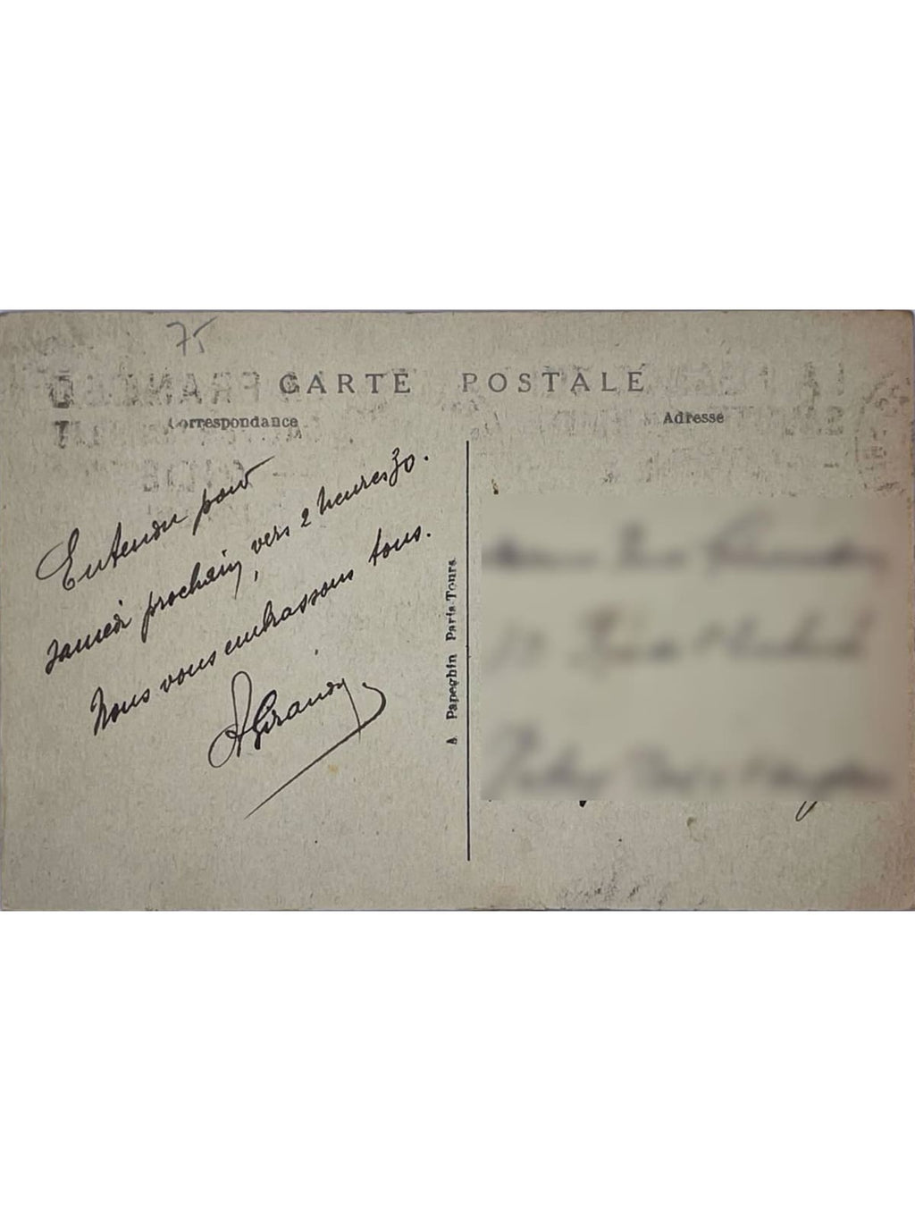 Verso de la carte postale