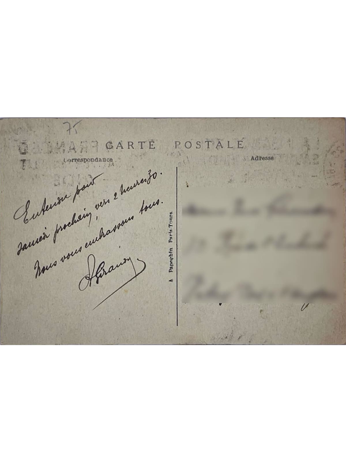 Verso de la carte postale