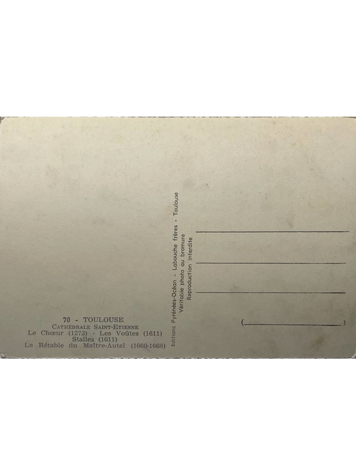 Verso de la carte postale