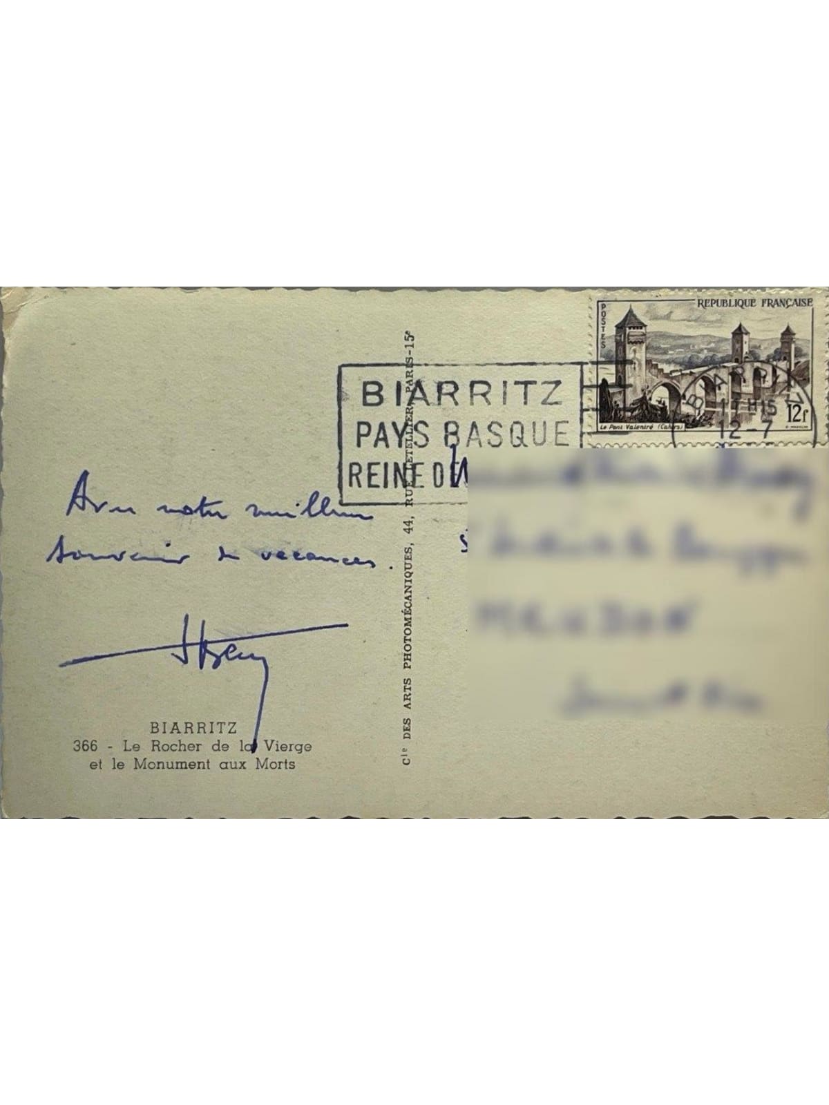 Verso de la carte postale