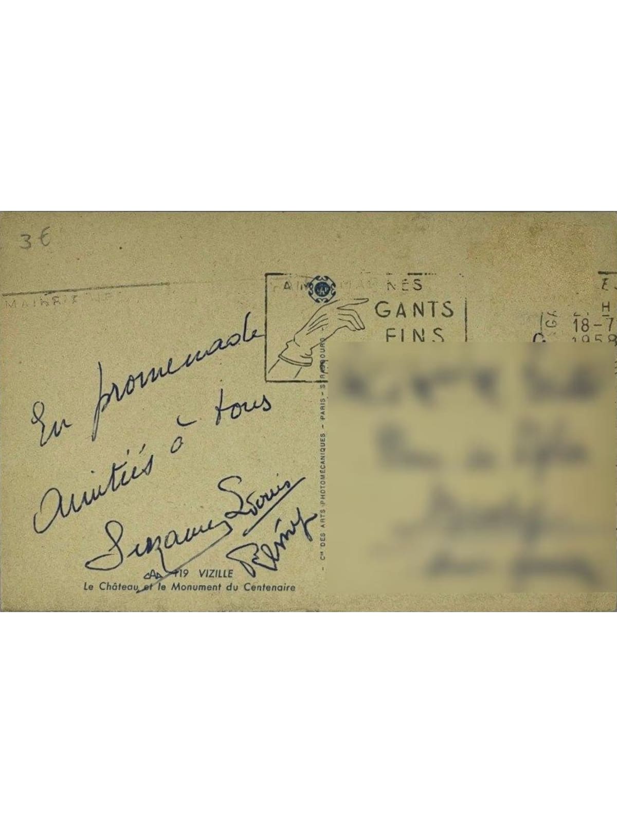Verso de la carte postale