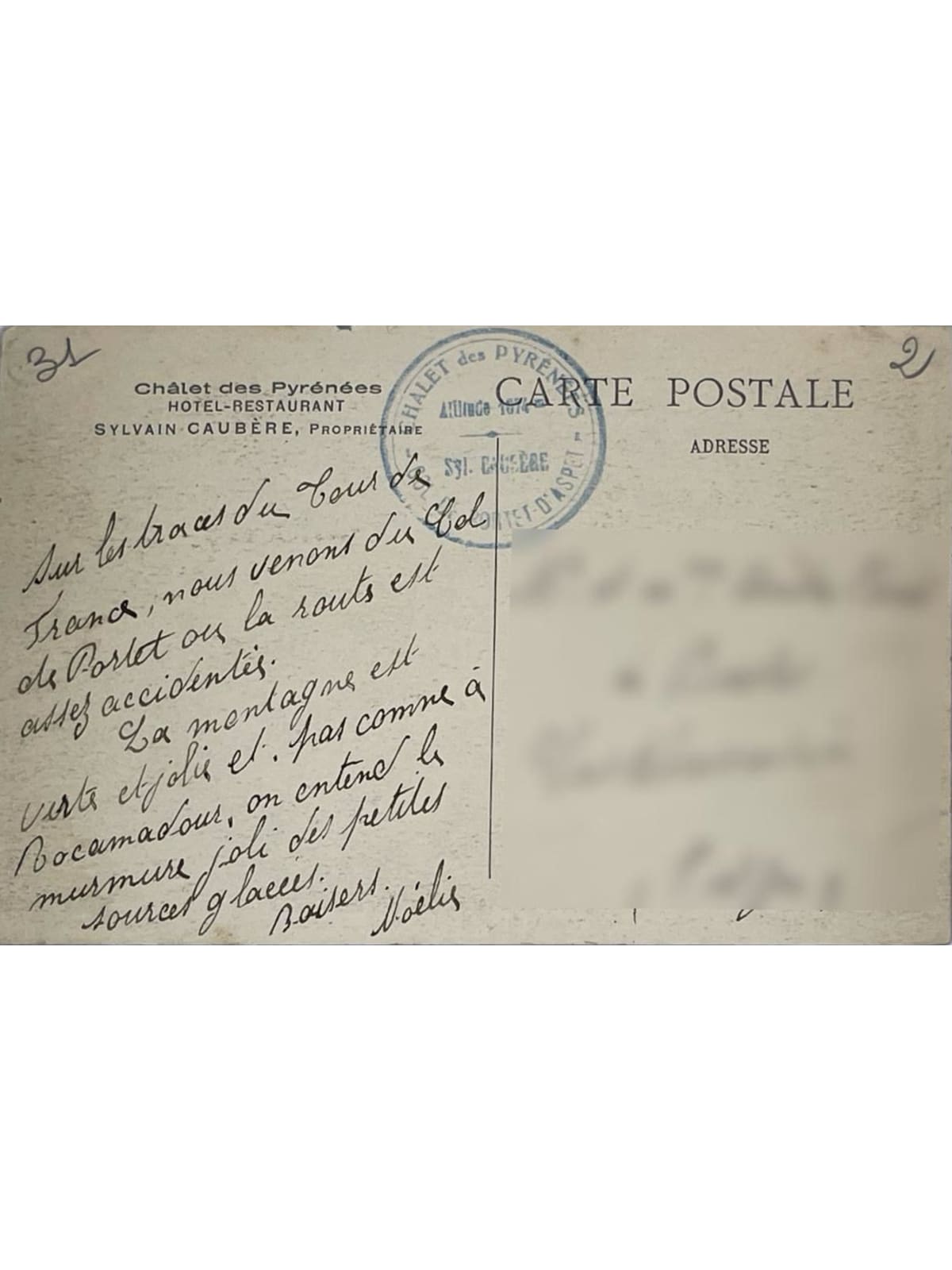 Verso de la carte postale