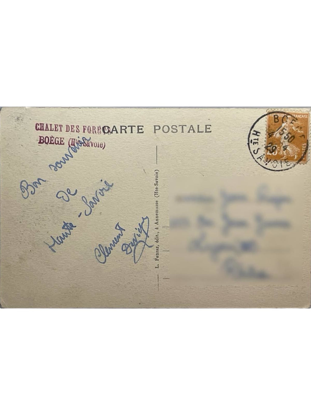 Verso de la carte postale