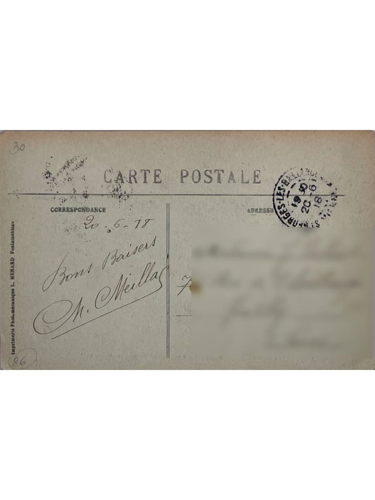 Verso de la carte postale