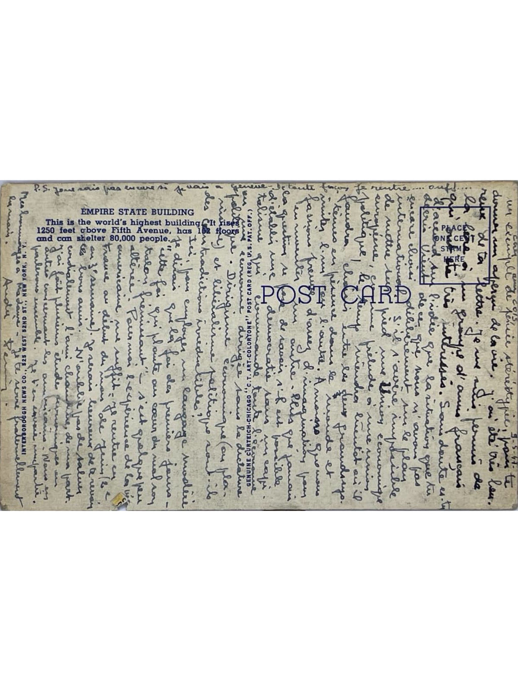 Verso de la carte postale
