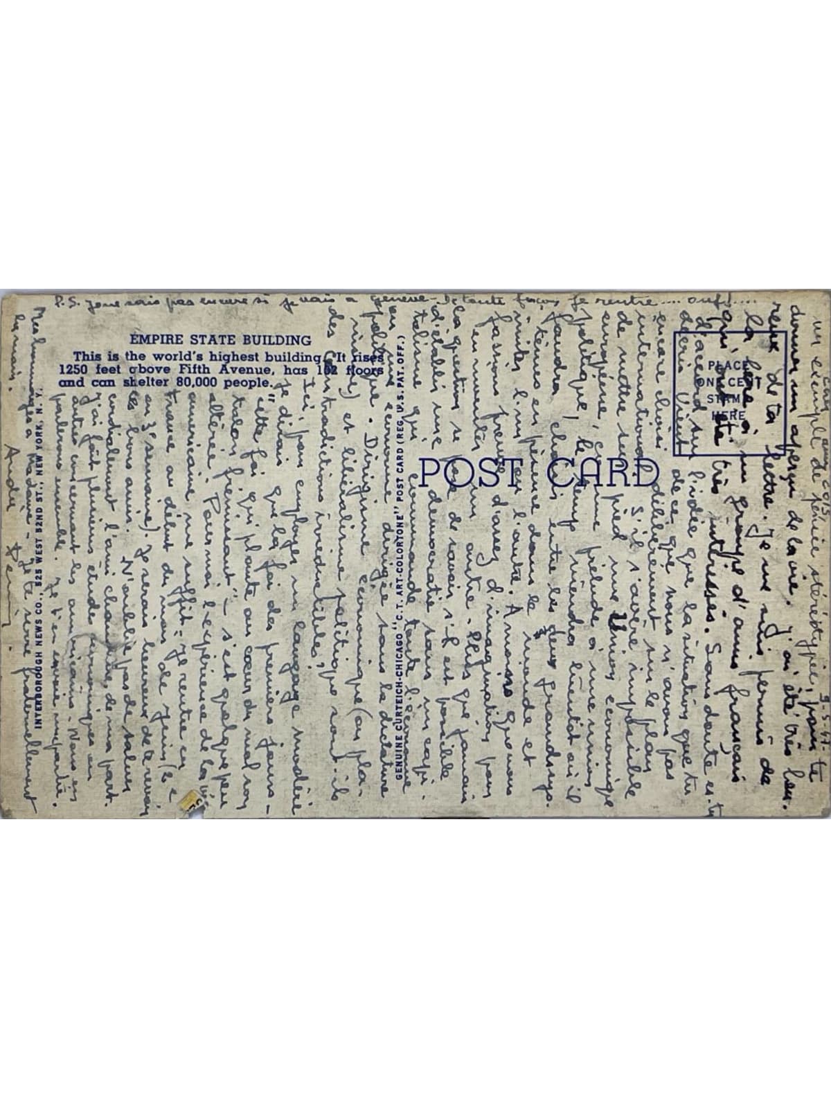 Verso de la carte postale