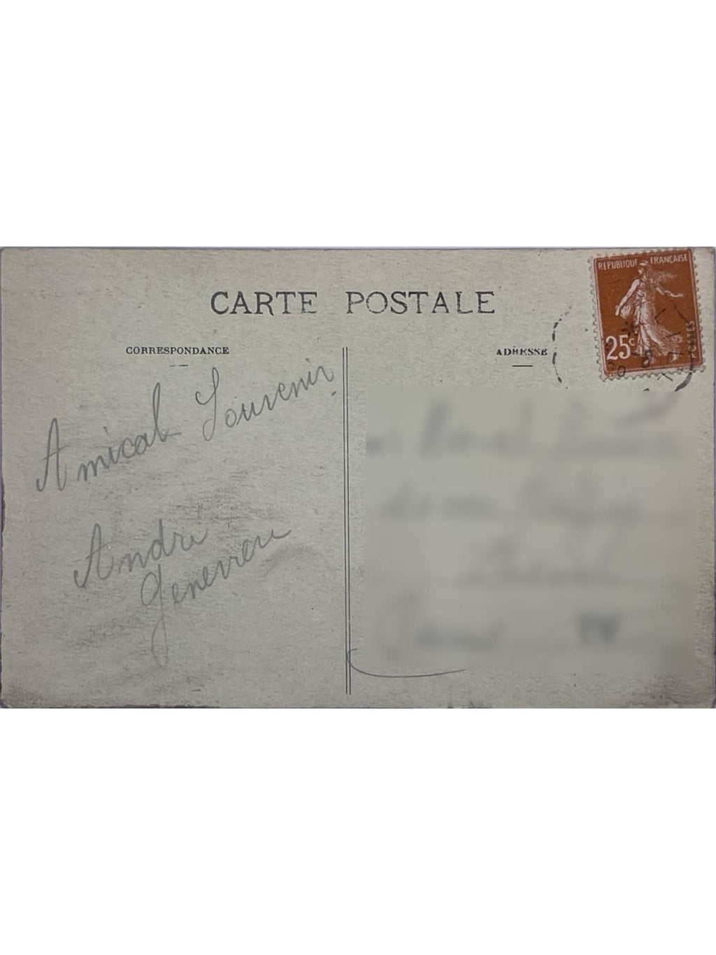 Verso de la carte postale