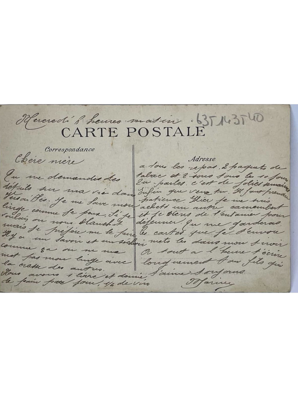 Verso de la carte postale