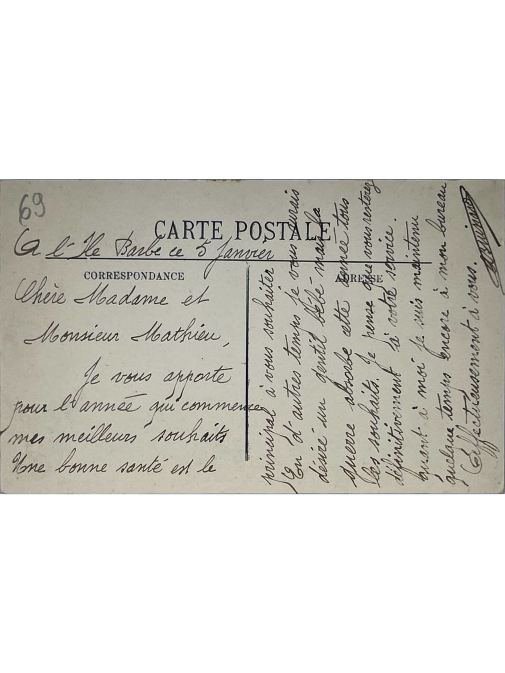 Verso de la carte postale