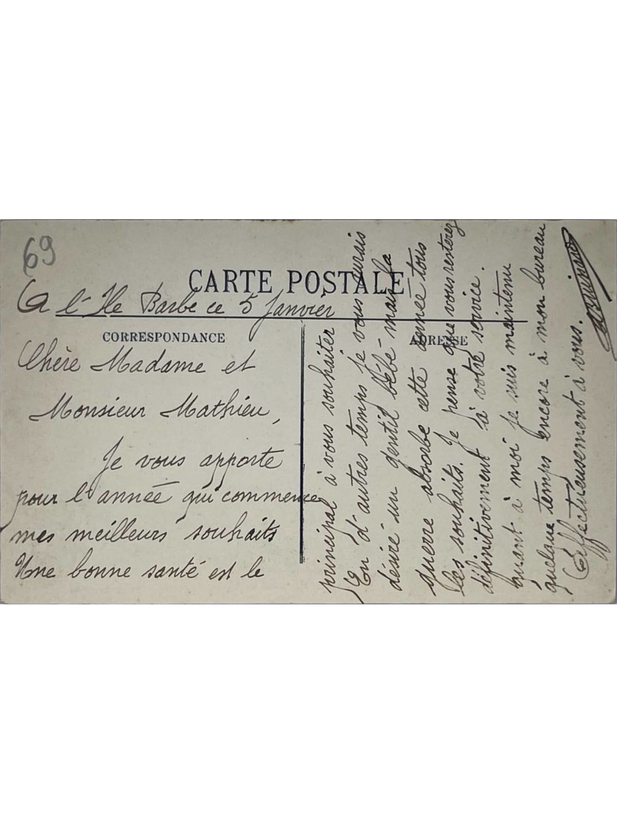 Verso de la carte postale