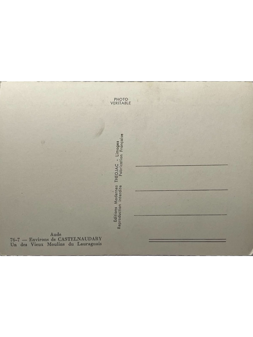 Verso de la carte postale