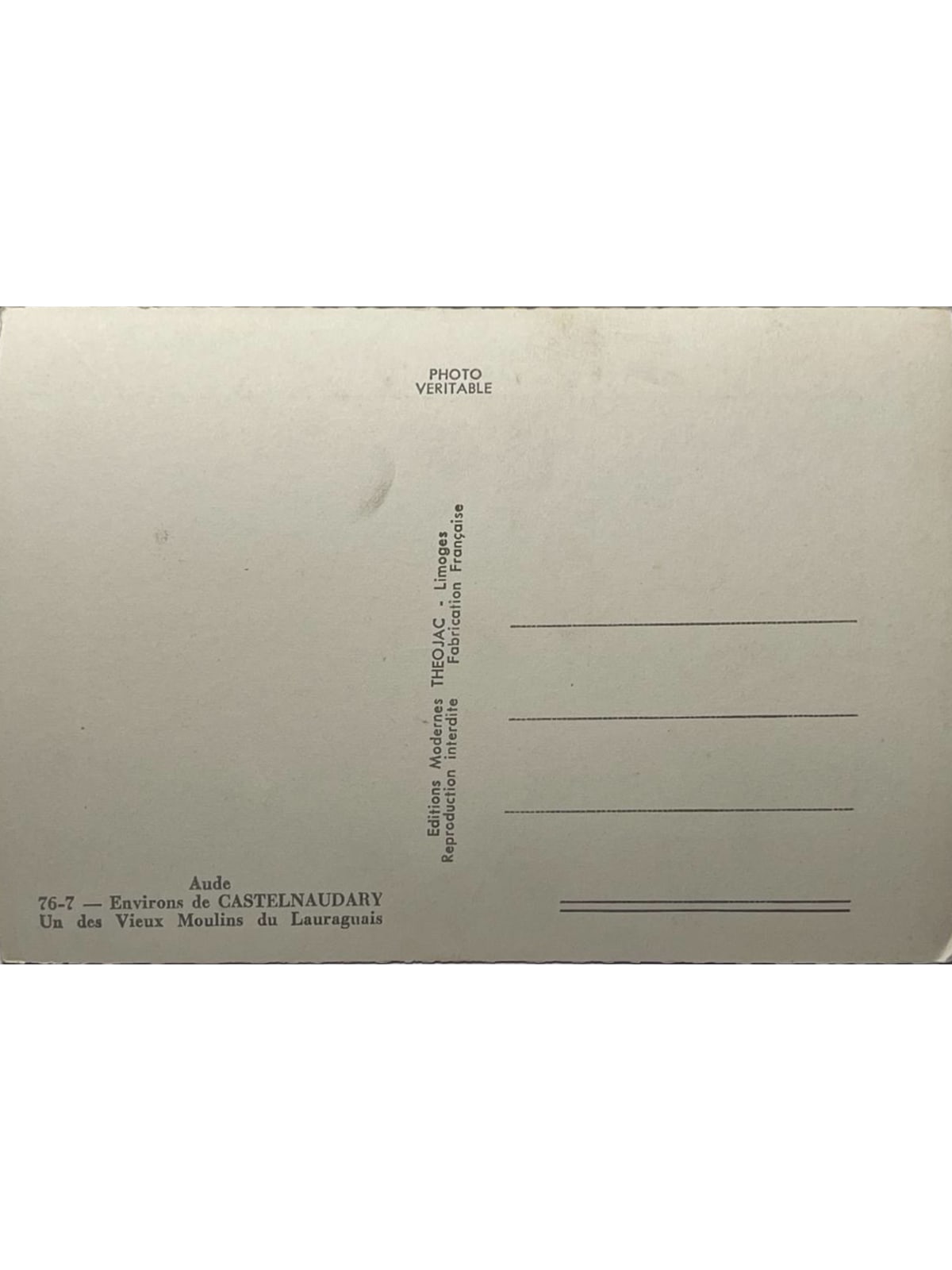 Verso de la carte postale