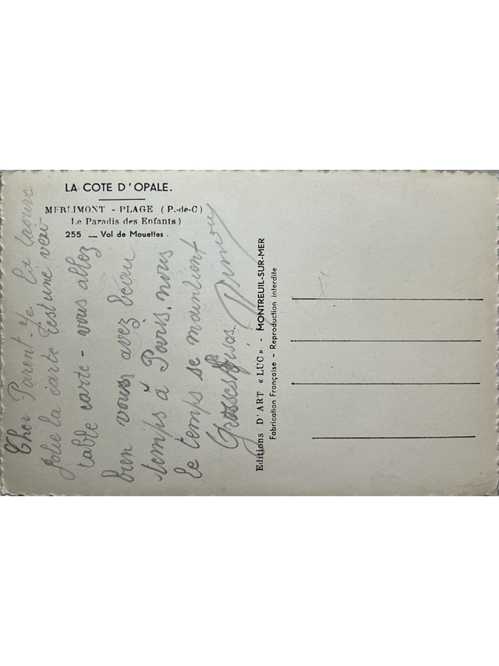 Verso de la carte postale