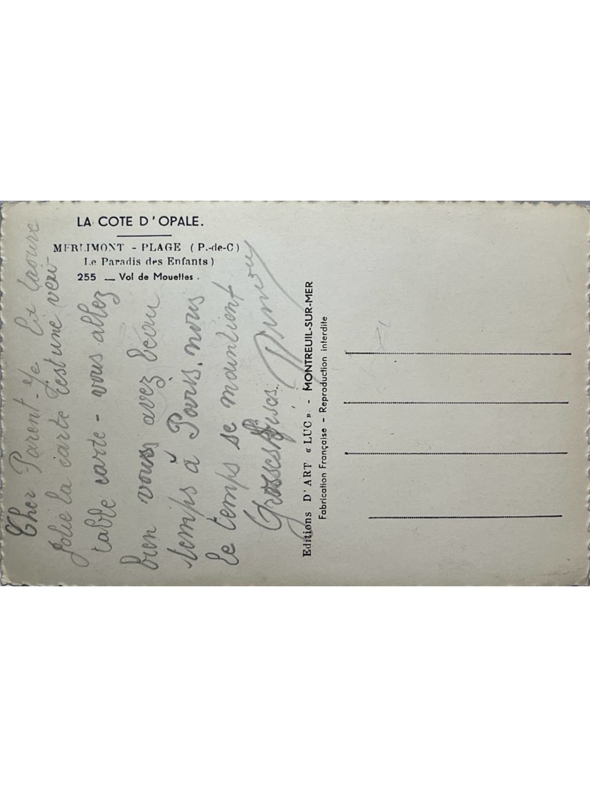 Verso de la carte postale