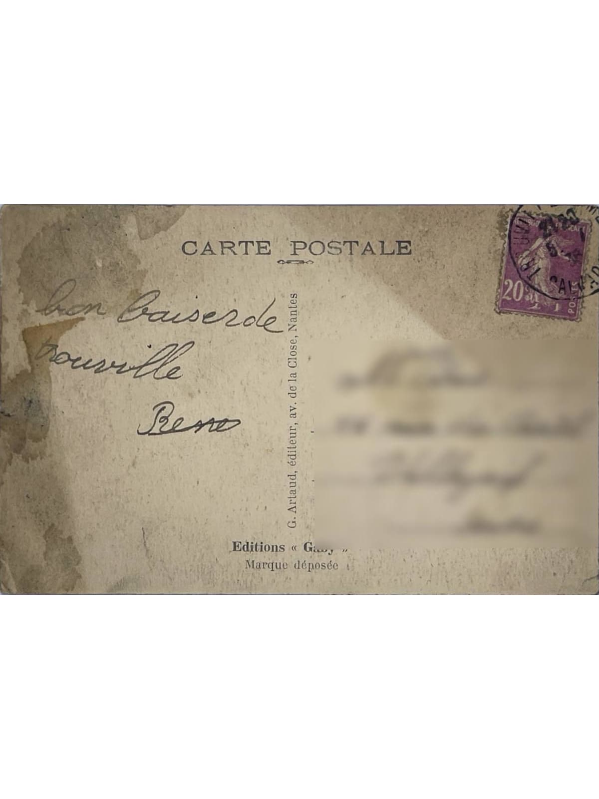Verso de la carte postale