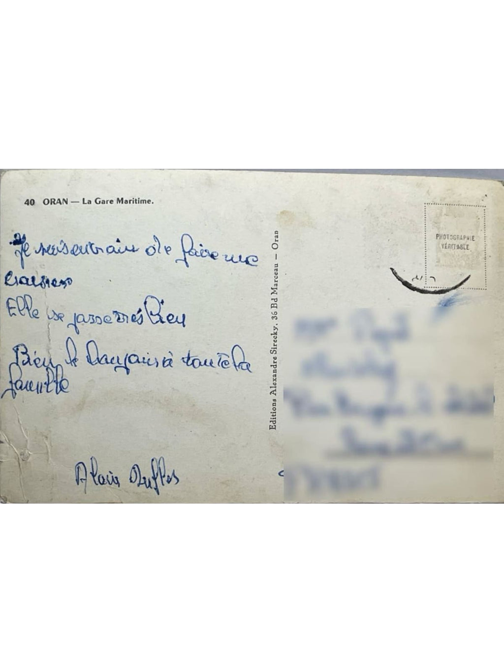 Verso de la carte postale