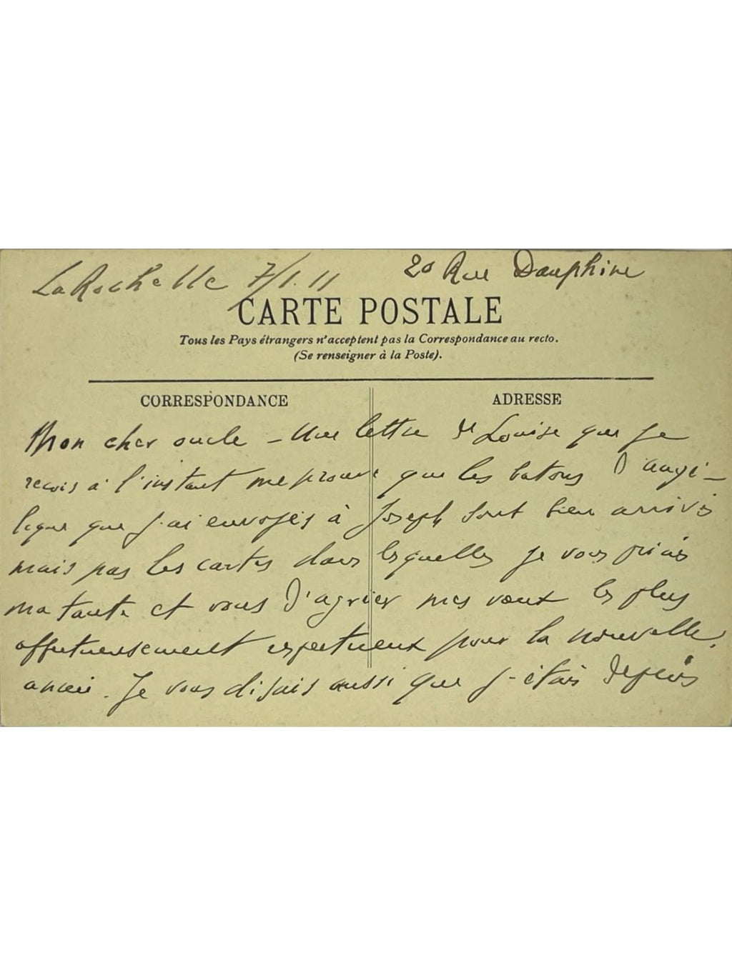 Verso de la carte postale