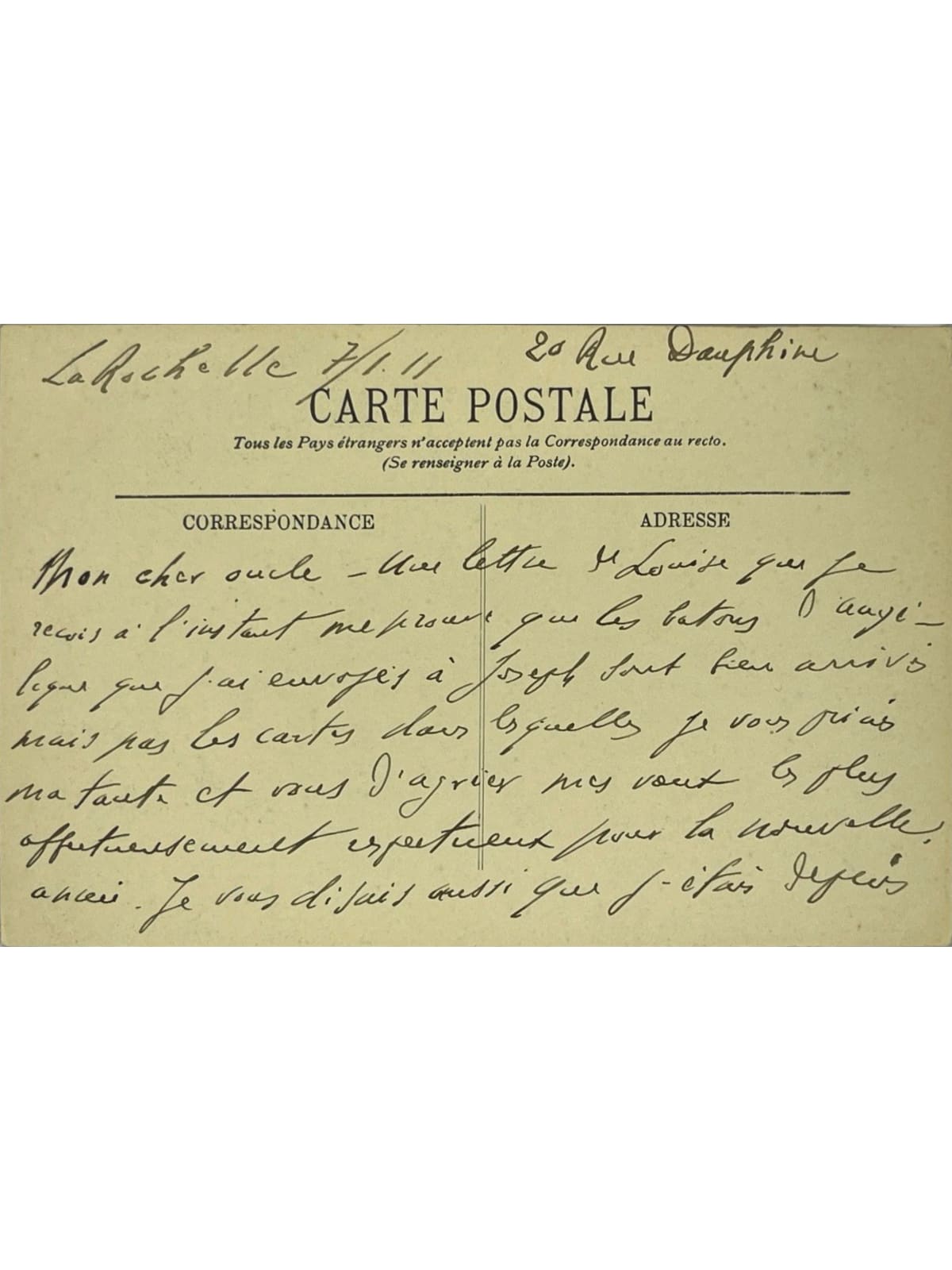 Verso de la carte postale