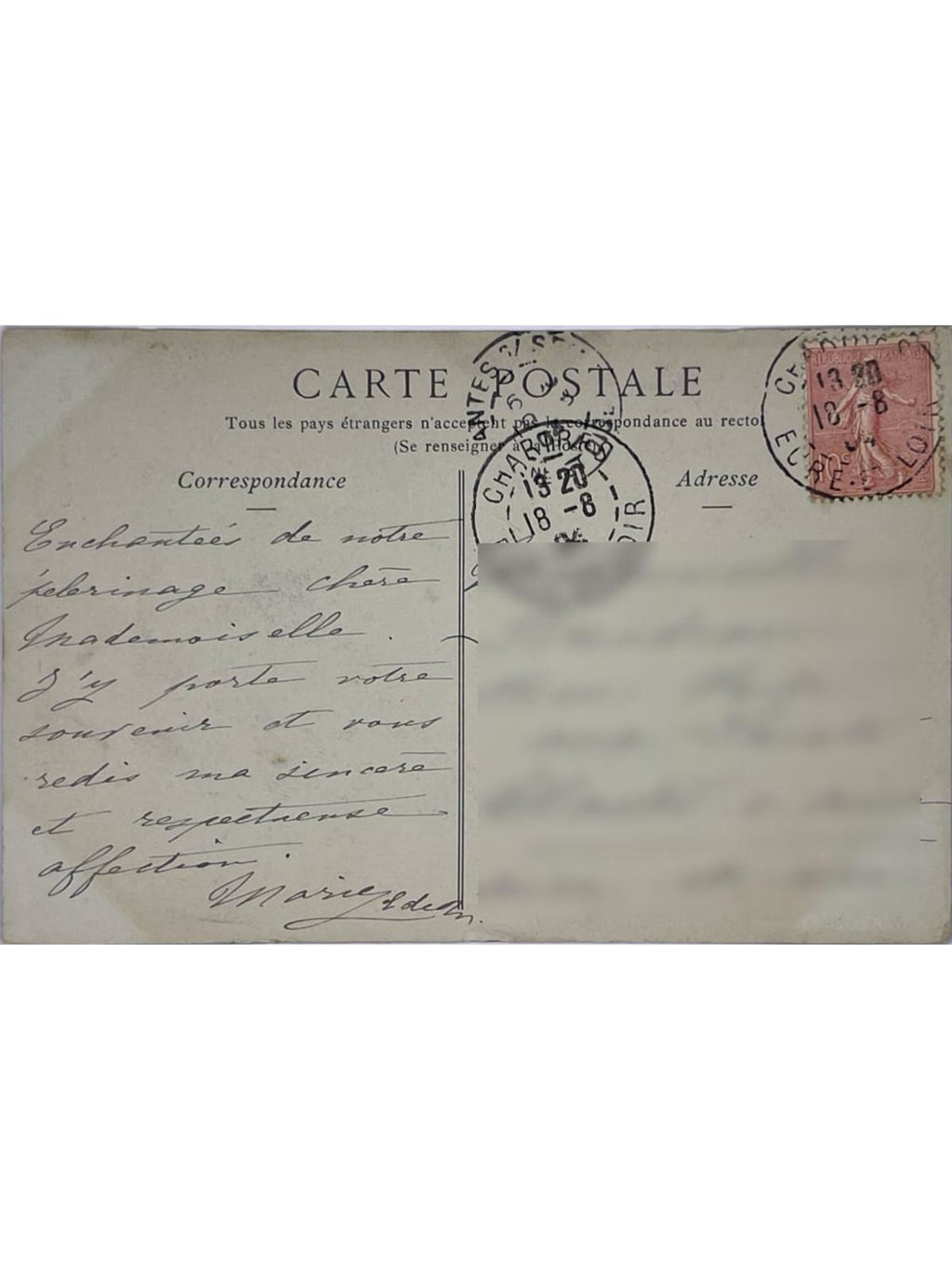 Verso de la carte postale
