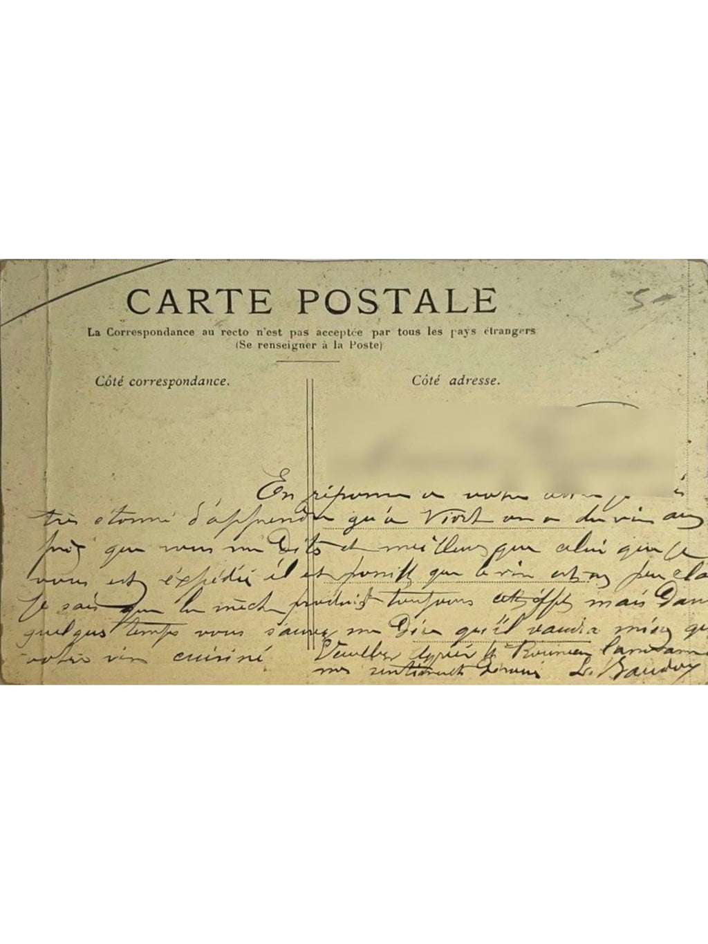 Verso de la carte postale