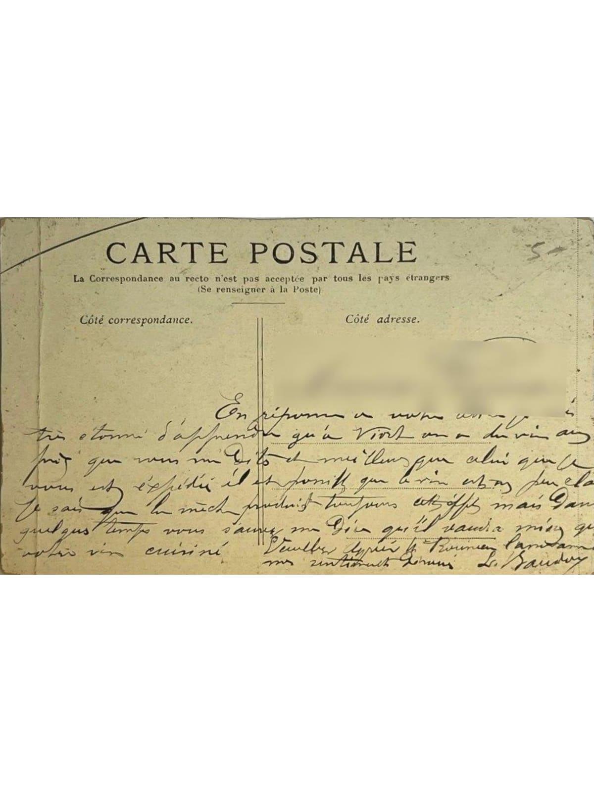 Verso de la carte postale