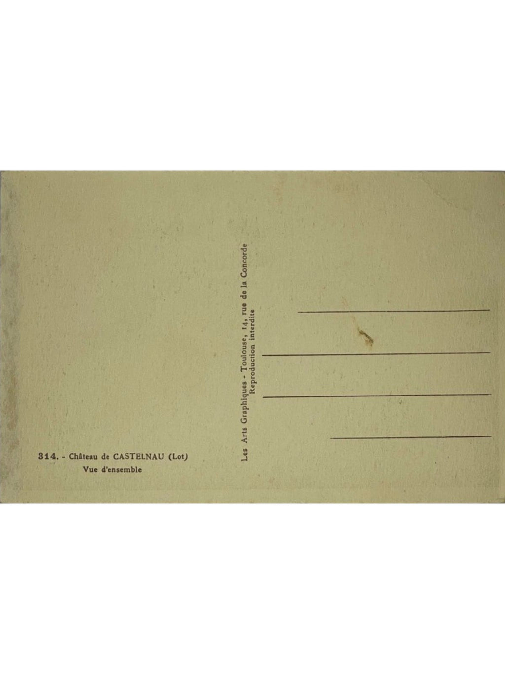Verso de la carte postale