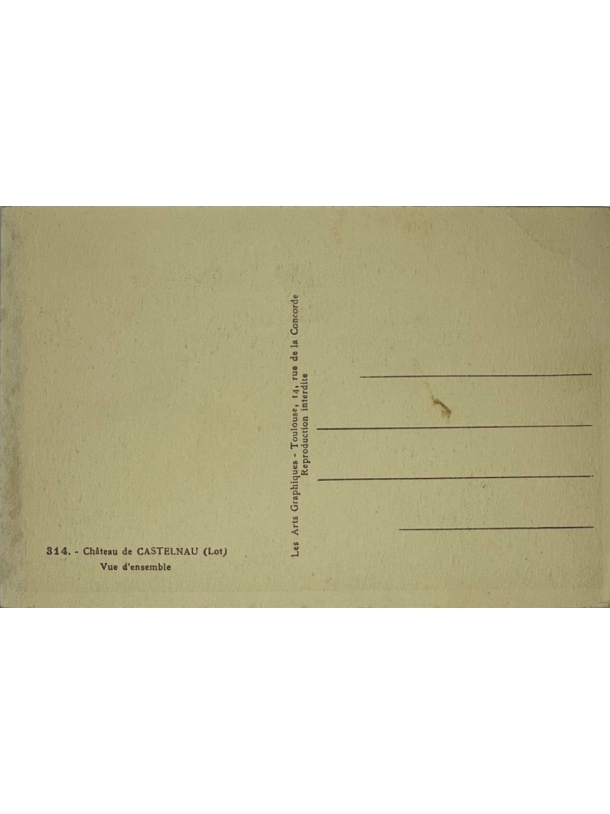 Verso de la carte postale