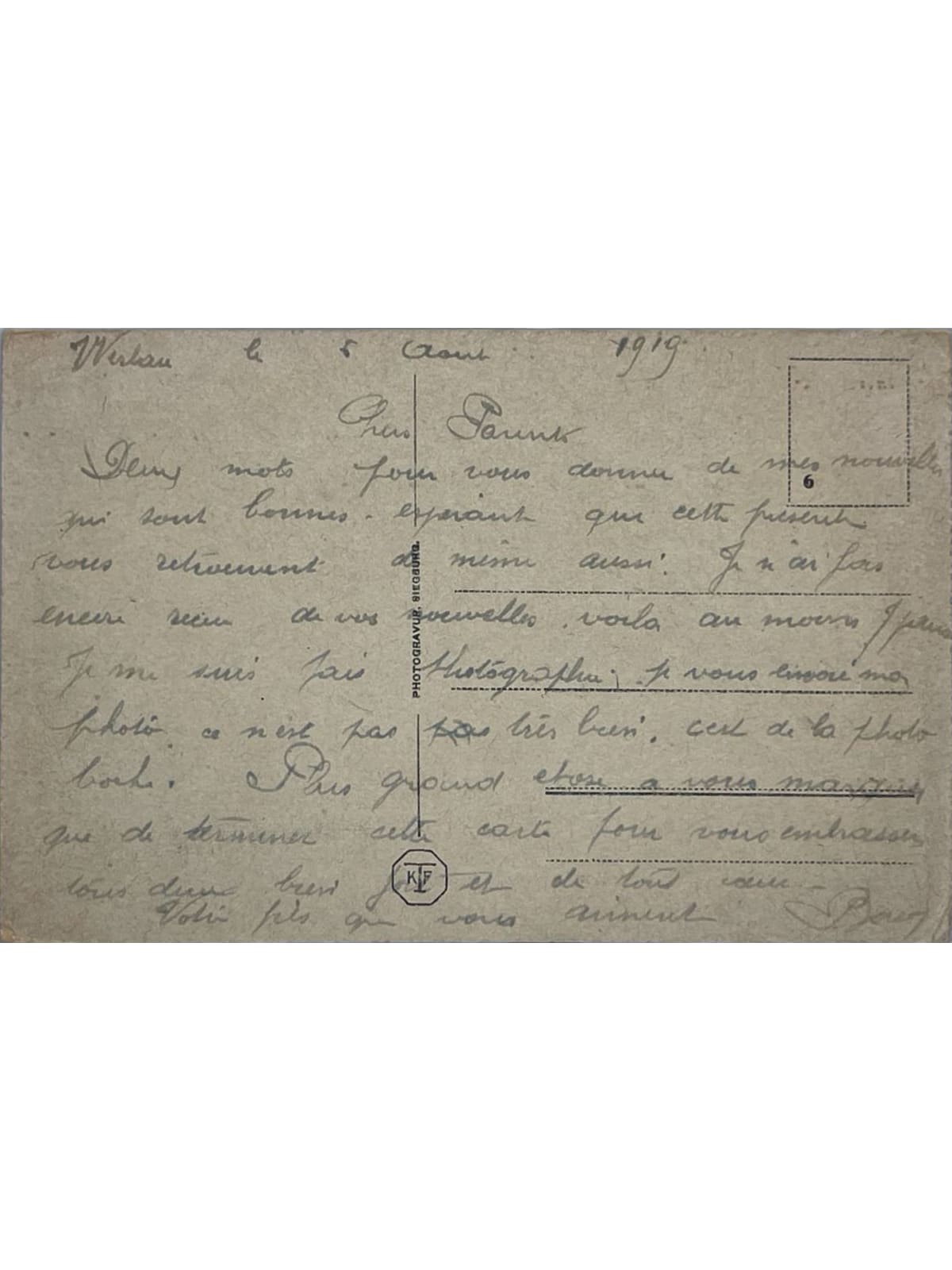 Verso de la carte postale